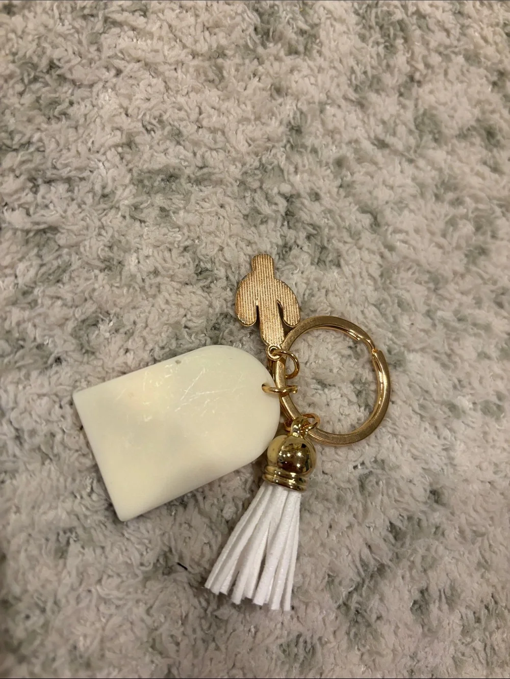 Bohemian Southwest Desert White Tassel Cactus Keychain Bag Charm NWT 2.5”